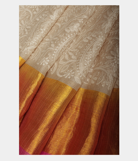 White Silk Embroidery Kota Saree  T2322282