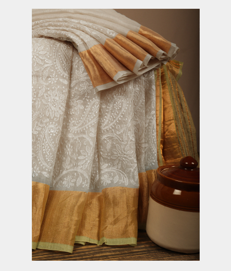 White Silk Embroidery Kota Saree  T232231-image