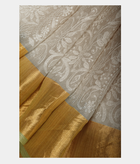 White Silk Embroidery Kota Saree  T2322312