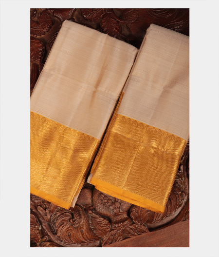 Beige Handwoven Kanjivaram Silk Dhoti and Vastharam T230272-image