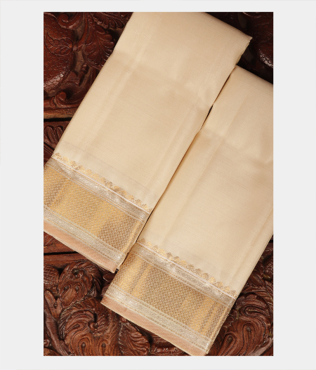 Off White Handwoven Kanjivaram Silk Dhoti and Vastharam T234597-image