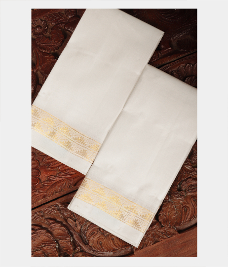 White Handwoven Kanjivaram Silk Dhoti and Vastharam T233921-image
