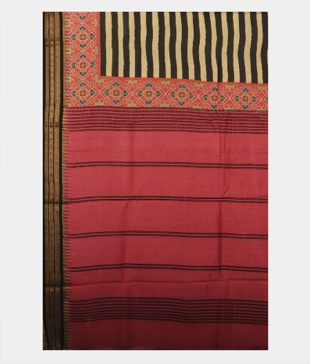 Black and Beige Vidarbha Tussar Saree T2341644