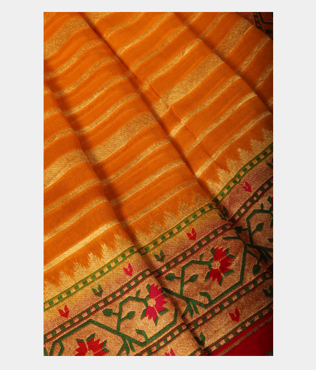 Yellow Banaras Georgette Silk Saree with Paithani Border T2342192