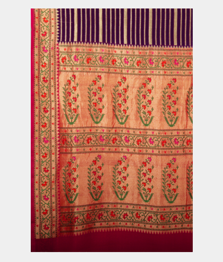 Purple Banarasi Georgette Silk Saree with Paithani Border T2342215