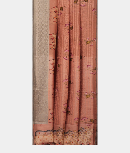 Peach Kora Organza Printed Saree T2294553