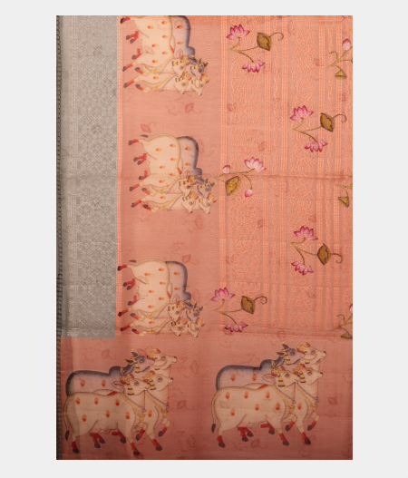 Peach Kora Organza Printed Saree T2294554