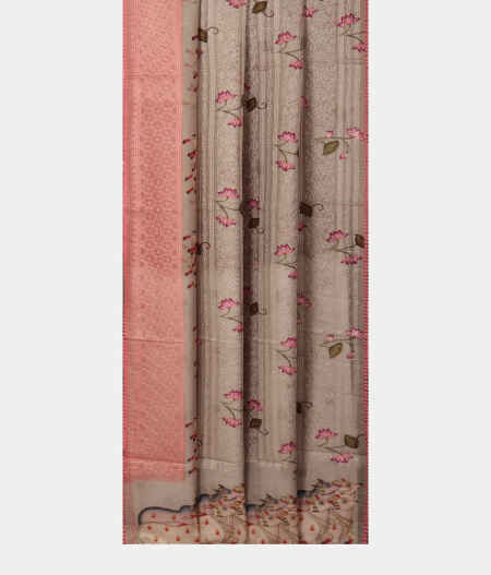 Grey Kora Organza Printed Saree T2294463