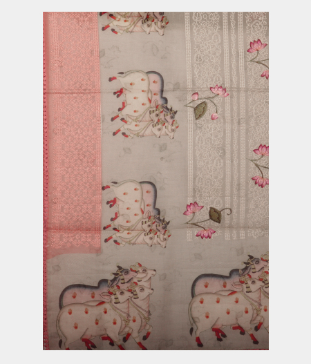 Grey Kora Organza Printed Saree T2294464