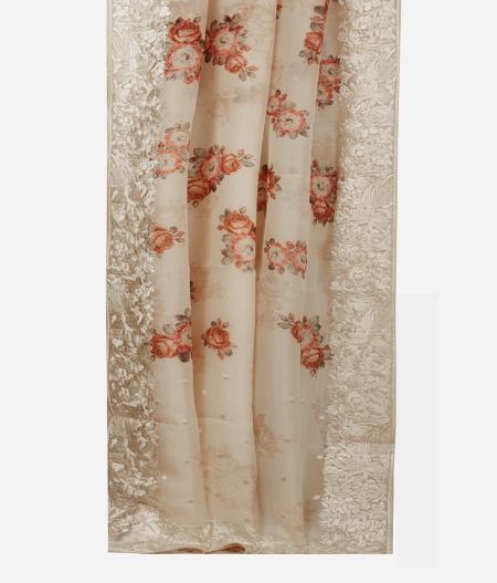 Off-White Kora Organza Embroidery Saree T182014 2