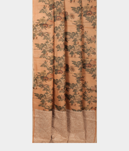 Light Peach Tussar Printed Saree T2285992