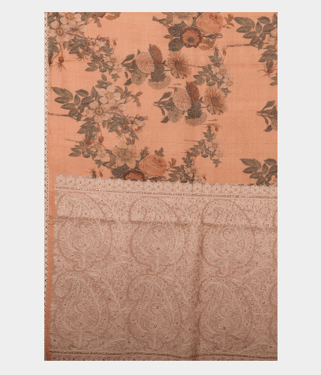 Light Peach Tussar Printed Saree T2285994