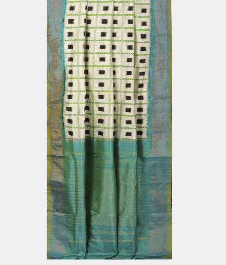 White Ikat Silk Saree T2344292