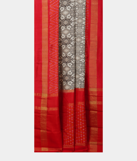 White Ikat Silk Saree T2316174
