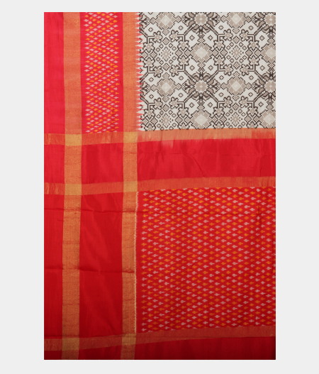 White Ikat Silk Saree T2316175