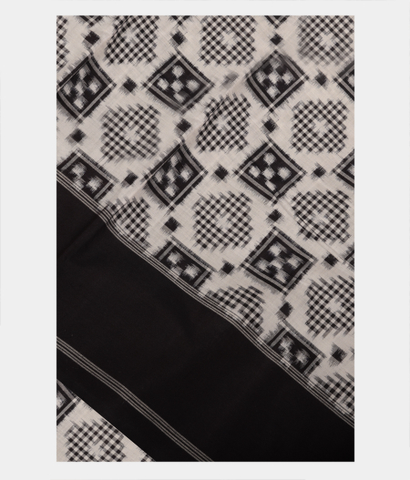 White Ikat Cotton Saree LJ9965-image