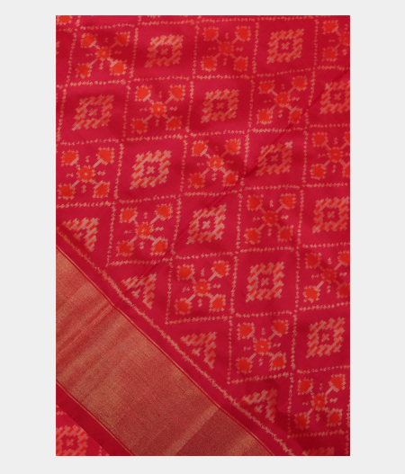 Pinkish Red Ikat Silk Saree T234327-image