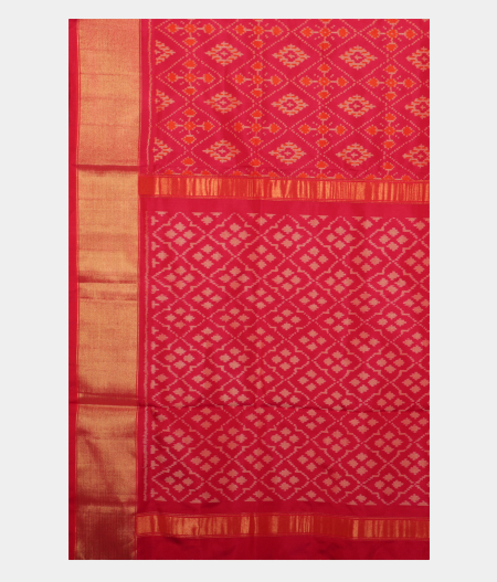 Pinkish Red Ikat Silk Saree  T2343274