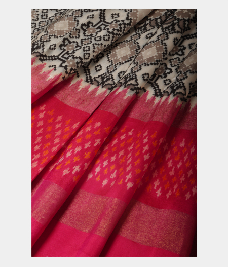 White Ikat Silk Saree T2351232