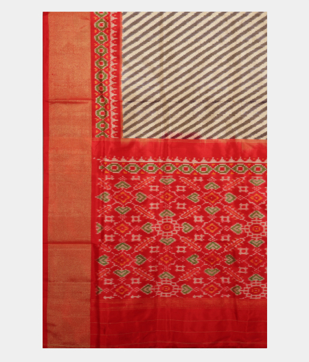Cream Ikat Silk Saree T2343744