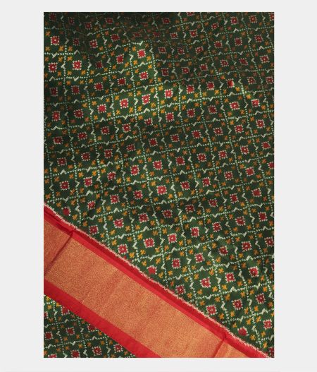 Bottle Green Ikat Silk Saree T234398-image