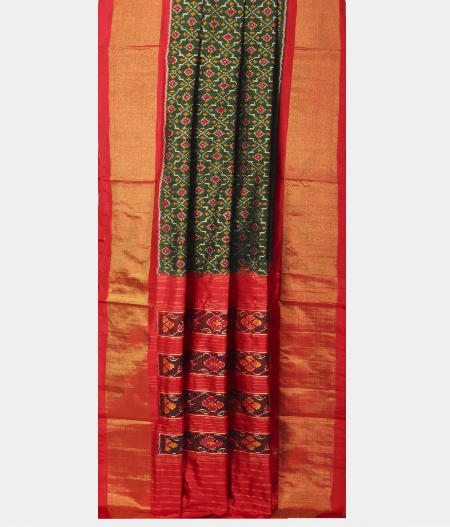 Bottle Green Ikat Silk Saree T2343982