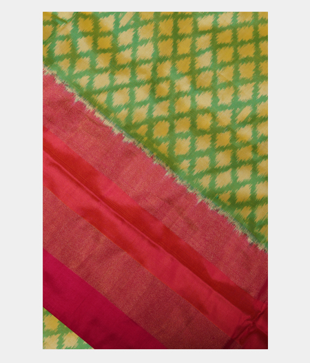 Yellowish Green Ikat Silk Saree T234365-image