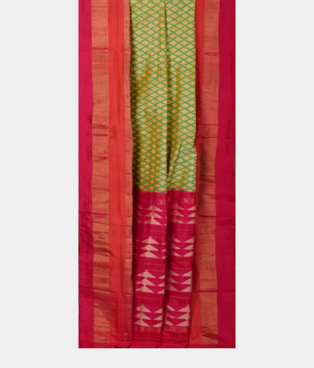 Yellowish Green Ikat Silk Saree  T2343652