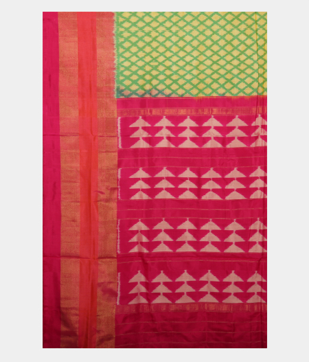 Yellowish Green Ikat Silk Saree  T2343654