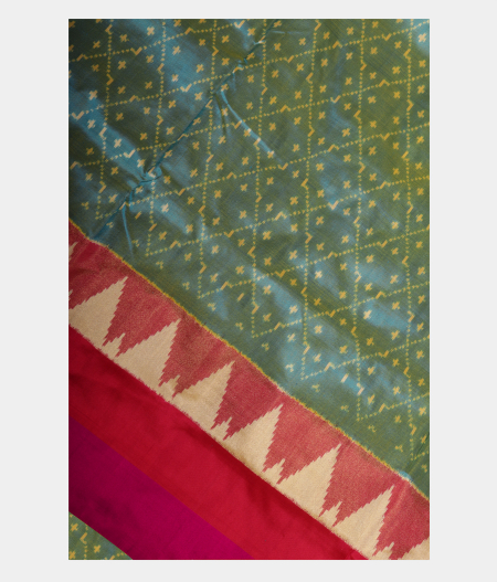 Greenish Blue Ikat Silk Saree T234371-image