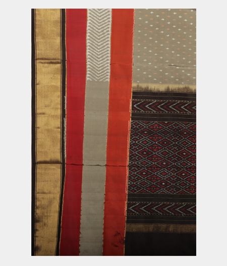 Grey Ikat Silk Saree T2343174