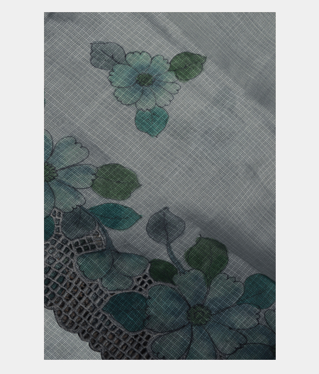 Blue Silk Kota cut work Saree T229305-image