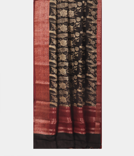 Black Soft Printed Cotton Saree T2146382