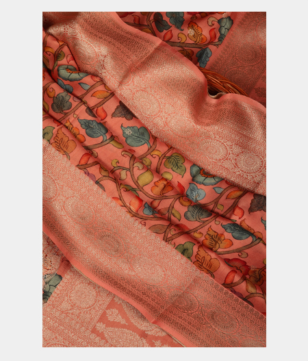 Coral Pink Banaras Kathan Silk Saree T235353-image