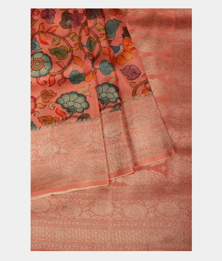 Coral Pink Banaras Kathan Silk Saree T2353532