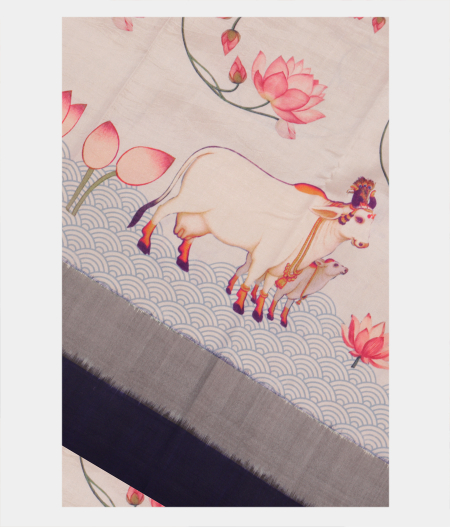 Light Grey Ikat Silk Saree T231605-image