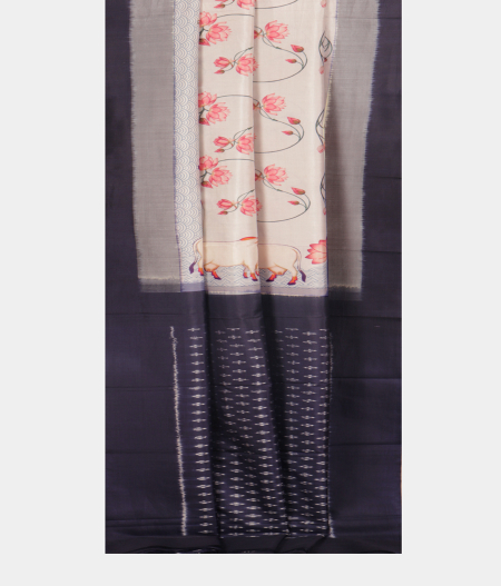 Light Grey Ikat Silk Saree T2316052