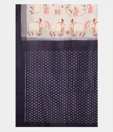 Light Grey Ikat Silk Saree T2316054