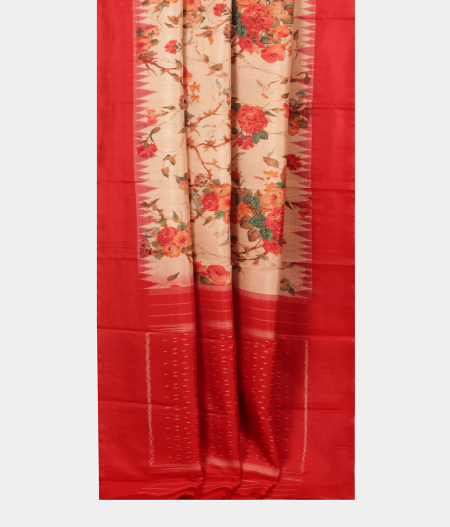 Beige Ikat Silk Saree T2351262