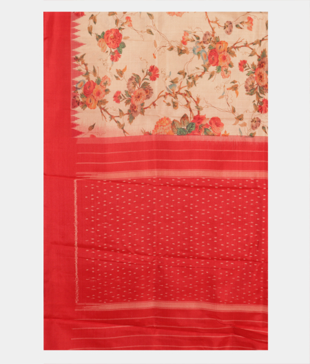 Beige Ikat Silk Saree T2351264