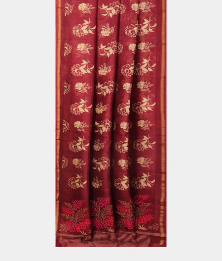Maroon Soft Printed Cotton Saree T2285392