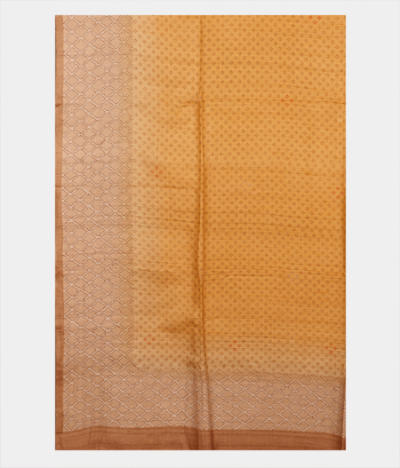 Yellow Tussar Kantha Work Saree T2324574