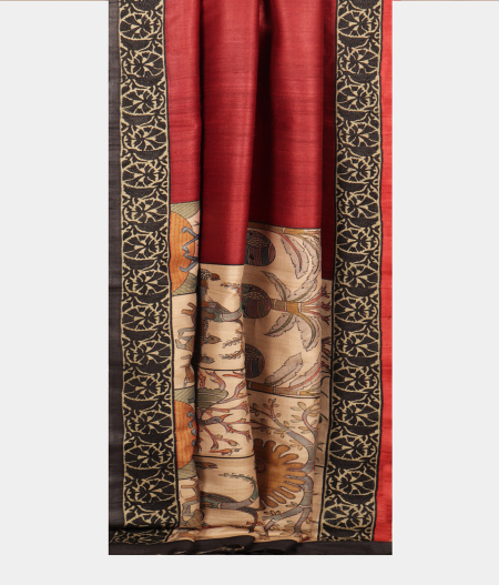 Maroon Tussar Kantha Work Saree T2054772