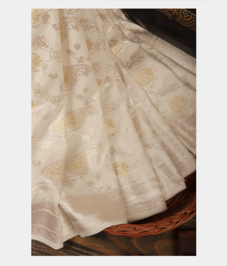 White Tussar Georgette Silk Saree T229476 -image