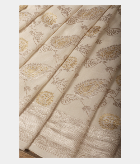 White Tussar Georgette Silk Saree T229476 2