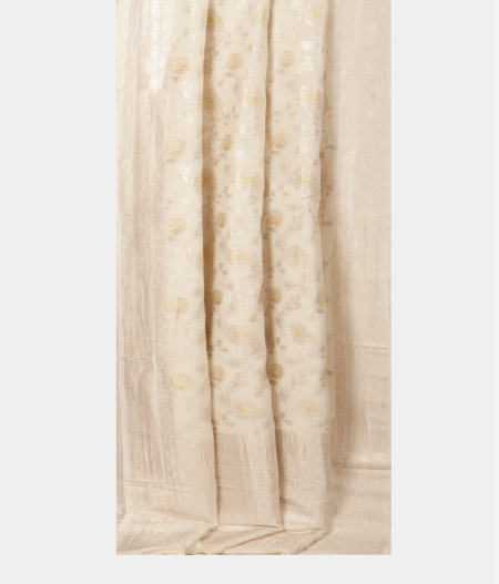 White Tussar Georgette Silk Saree T229476 4