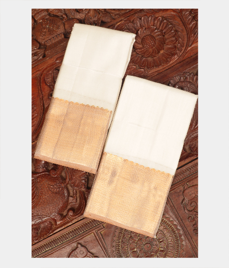White Handwoven Kanjivaram Silk Dhoti and Vastharam T236536-image