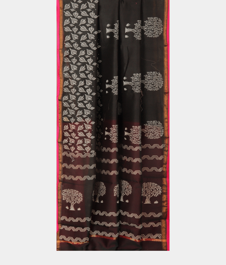 Black Soft Printed Cotton Saree T2101352