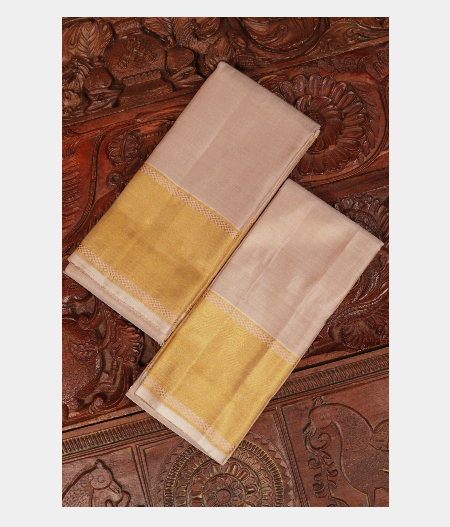 Beige Handwoven Kanjivaram Silk Dhoti and Vastharam T227089-image