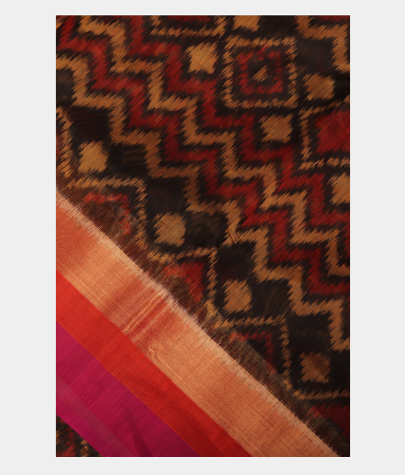Black Pochampalli Silk Cotton Saree T217407-image